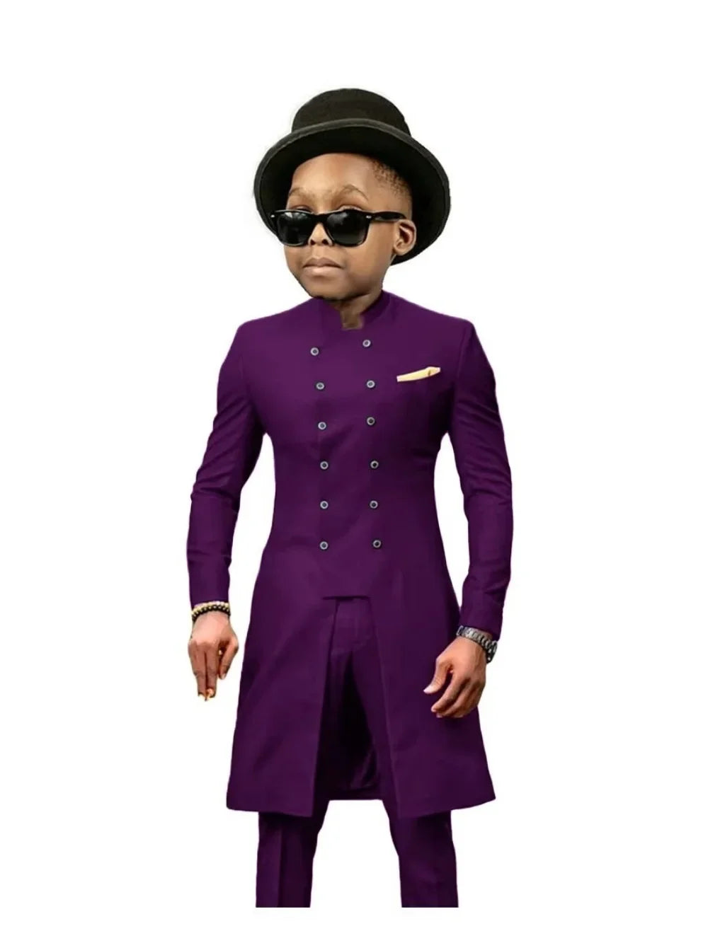 African Stand Collar Kids Long Suit Set 2 Pieces Wedding Guest Outfit Double Breasted Boys Formal Tuxedo Birthday Party Wear