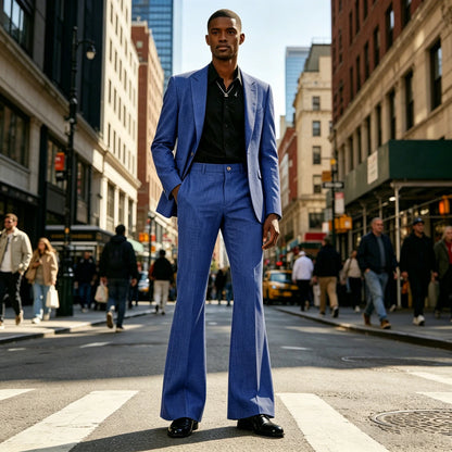 Men's 2-Piece Retro Flare Suit – Slim Fit Bell Bottom Blazer & Wide Leg Pants for Formal Occasions