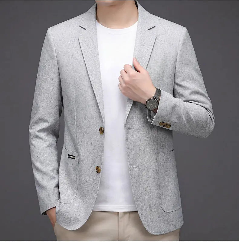 Men's Premium Thin Blazer Spring Summer Solid Color Breathable Cotton Linen Blend Business Casual Jacket Minimalist Office Urban