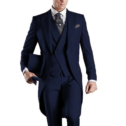 Men's Monochromatic Tuxedo Set Business Smoking Wedding Dress Blazer Jacket Vest Pants 3-Piece Suit for Formal Occasions