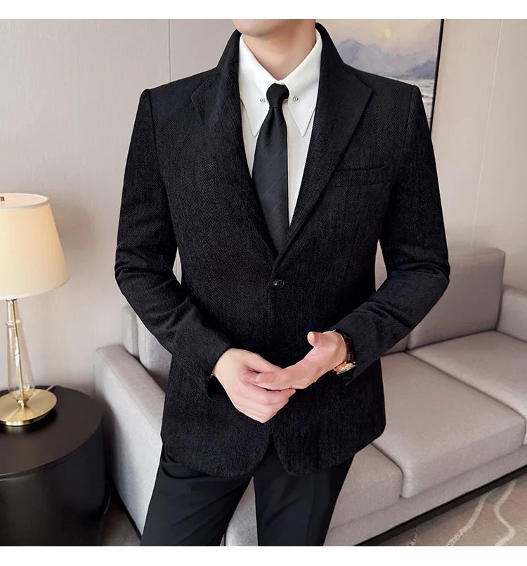 New Chinese Style Stand Collar Fashion Casual Suit Jacket Autumn Winter New Slim Fit Business Formal Social Prom Party Tuxedos