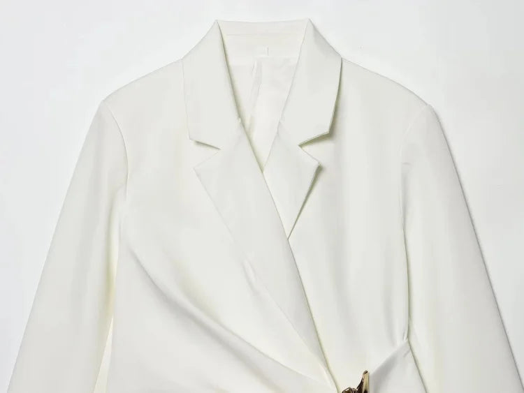 Women Asymmetric Buckle Blazer Elegant Wrap Suit Jacket Slim Waist Tailored Office Lady Workwear Fashion Blazer Coat