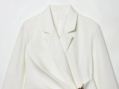 Women Asymmetric Buckle Blazer Elegant Wrap Suit Jacket Slim Waist Tailored Office Lady Workwear Fashion Blazer Coat