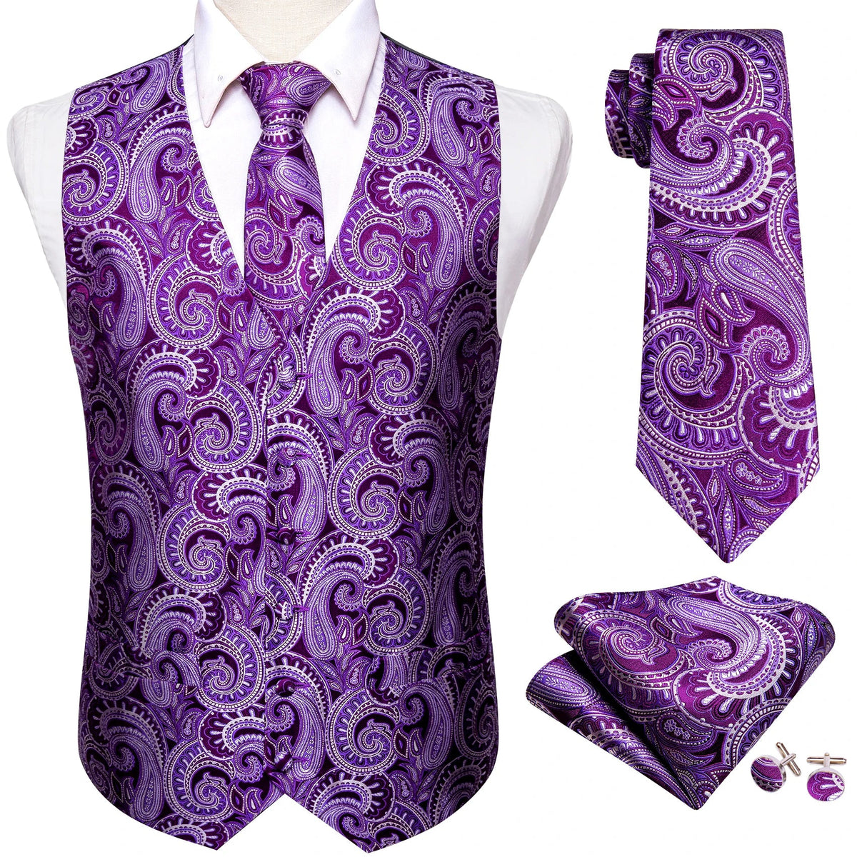 Men's Vest Paisley V-Neck Single Breasted Formal Waistcoat for Wedding Business Party