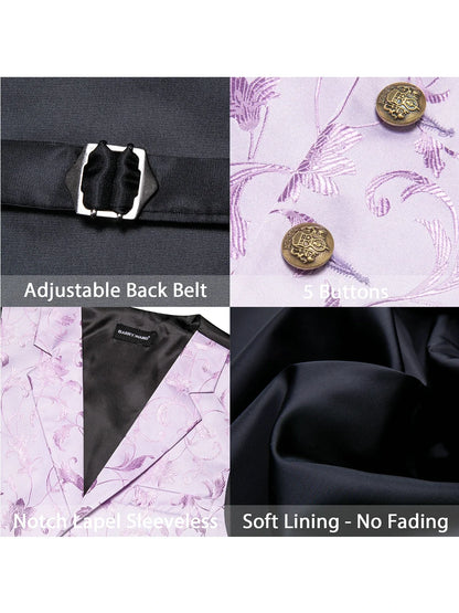 Men's Floral Jacquard Vest Bowtie Set – Pink Wedding Waistcoat for Men