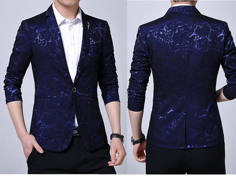 Men's Blazer Korean Style Dark Pattern Single Breasted Smart Casual Spring