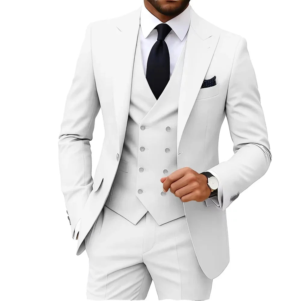 Nouveaux costumes solides pour hommes Coupe ajustée Mariage Garçon d'honneur Tuxedo Gilet Blazer Pantalon 3 pièces Tenue de mariage tendance