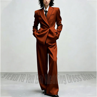 Casual Women Suit Trendy Solid Black Long Sleeve Lapel Straight Fashion Jacket Pants All-Match Shopping Street Style Daily Wear