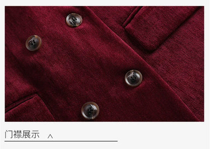 Pleuche Women Suits Office Sets 2024 Autumn New Fashion Notched Double Breasted Blazers Vintage Casual Wide Leg Pants Suits