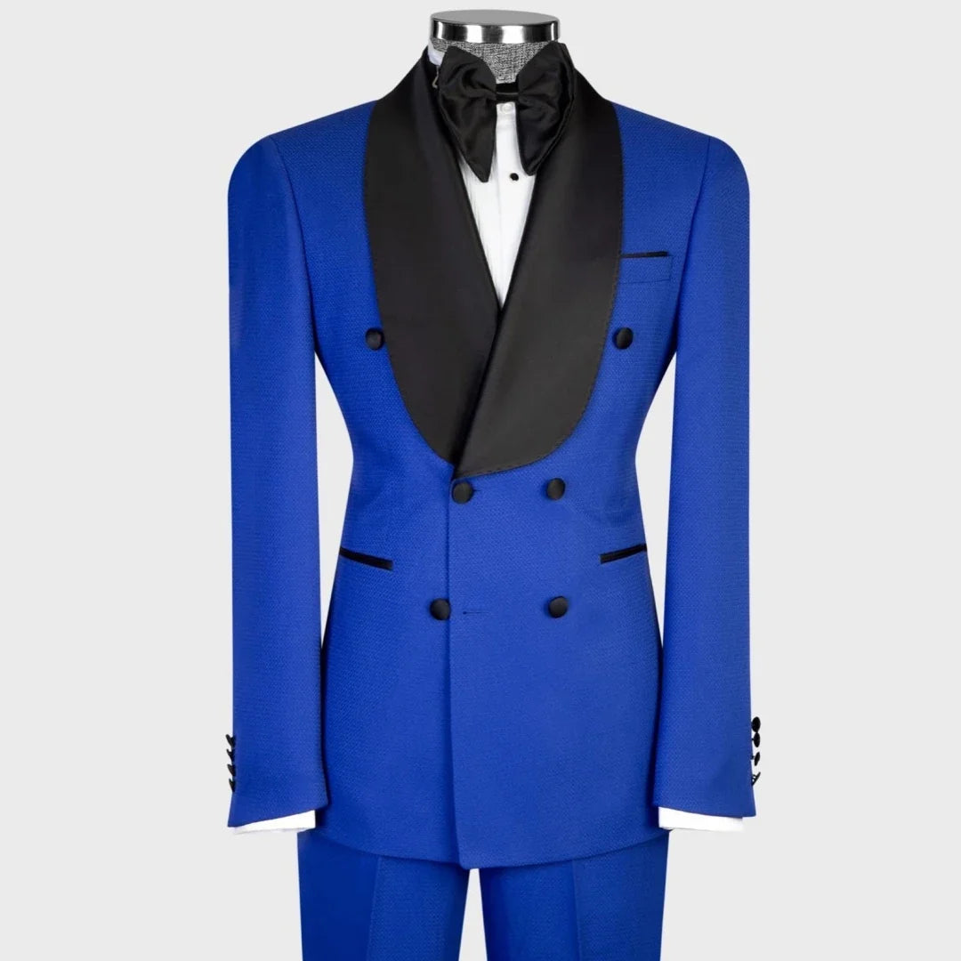 Men Suit Yellow 2 Pieces Double Button With Black Lapel For Wedding Birthday Banquet Party Business Work Office Jacket Pants