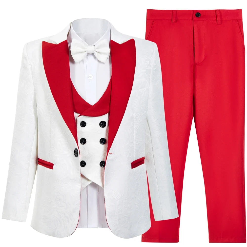 Boys Suit Set 4 Piece Kids Formal Tuxedo Paisley Blazer Vest Pants for Wedding