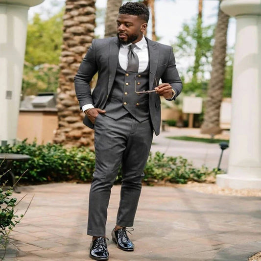 Men's 3 Piece Slim Fit Tuxedo Suits Set - Notched Lapel Blazer Vest Pants for Business Casual Groom Party Costume Homme