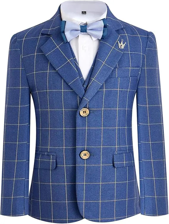 Gentleman Kids Blue 4Piece/Set Jacket Vest Pants Bowtie Photograph Suit Boys Piano Dress Children Graduation Performance Costume
