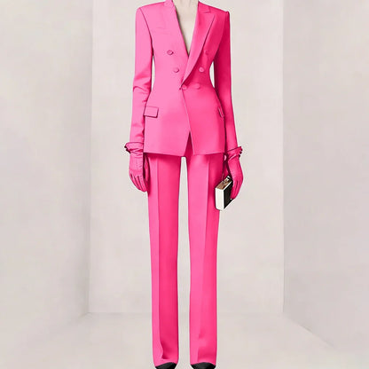 Purple Women Suit Double-breasted Peaked Lapel Two Pieces(Jacket+Pants) Modern Fashion Slim Business Office Lady Set Custom