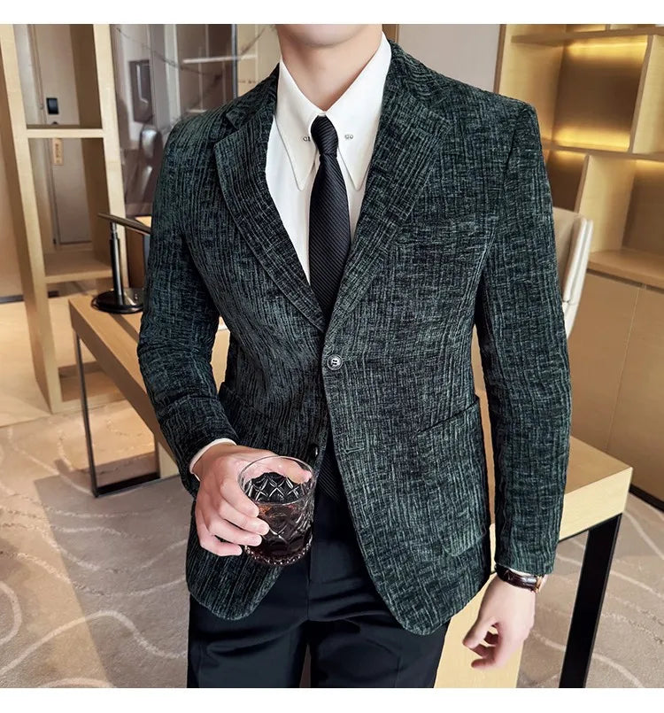 2025 Winter Chenier Thick Suit Jacket for Men Korean Slim Fit Casual Business Men Blazers Wedding Groom Office Social Dress Coat