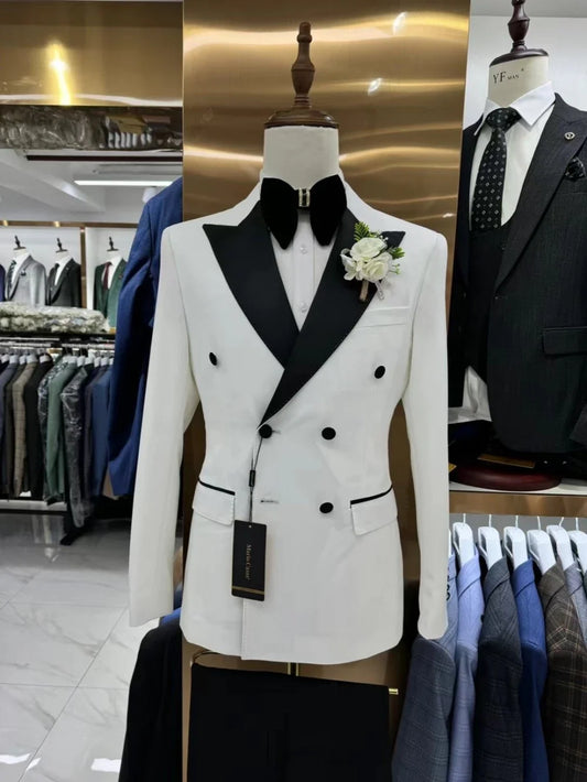 New Formal Double Breasted Men's Suits 2 Pieces For Business Negotiation Handsome Tuxedo Wedding Party Guest Customized