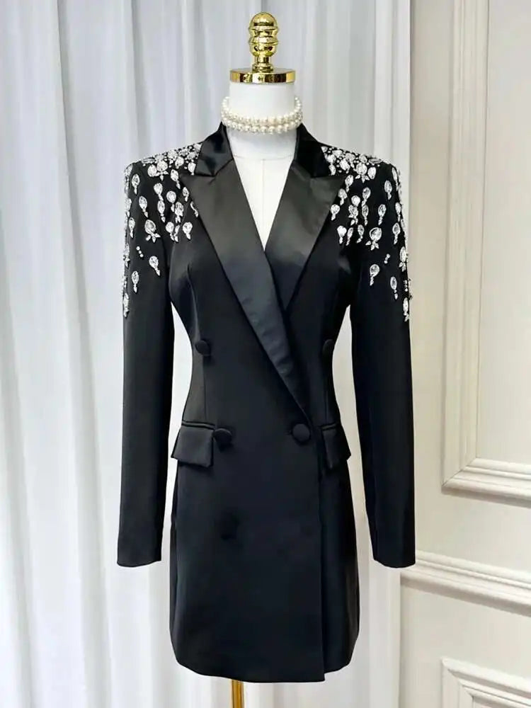 Women Beading Blazer Coat Double Breasted Full Sleeve Versatile High Street Style New Autumn 2026 Female Clothing 15KB5766
