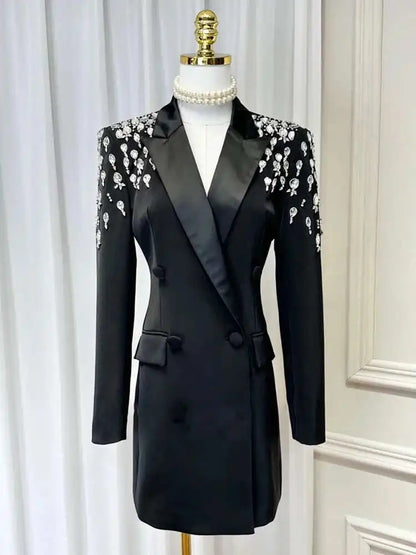 Women Beading Blazer Coat Double Breasted Full Sleeve Versatile High Street Style New Autumn 2026 Female Clothing 15KB5766