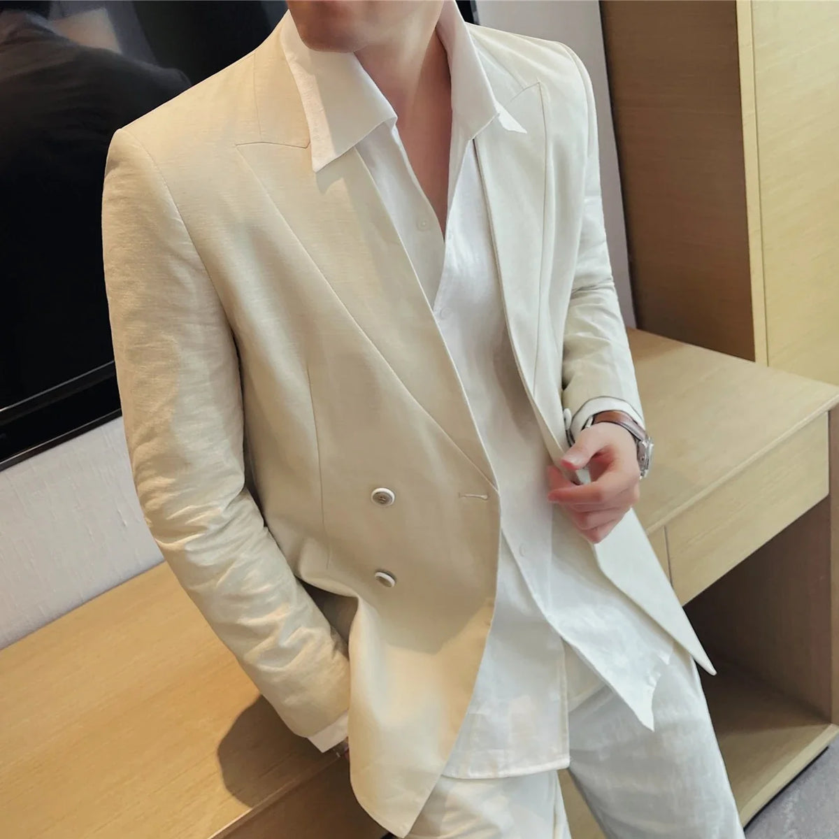 Summer Linen Breathable Suit Jacket Daily Casual Thin Blazers Men's Business Formal Suit Jacket Wedding Groom Coats Men Clothing