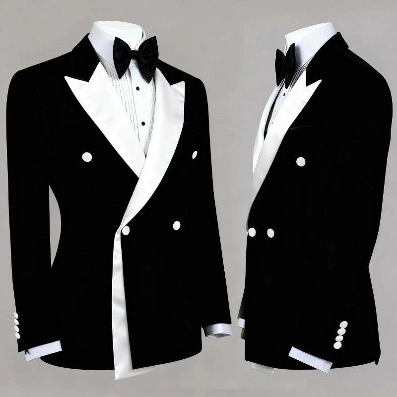 Men's Wedding Formal Suit Blazer Slim Fit Business Double Breasted Jacket Black British Style Tuxedo Dinner Party Prom Suit Coat
