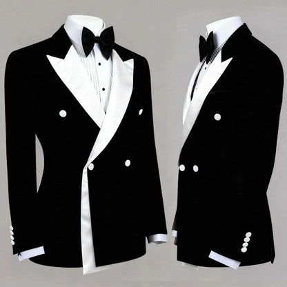 Men's Wedding Formal Suit Blazer Slim Fit Business Double Breasted Jacket Black British Style Tuxedo Dinner Party Prom Suit Coat
