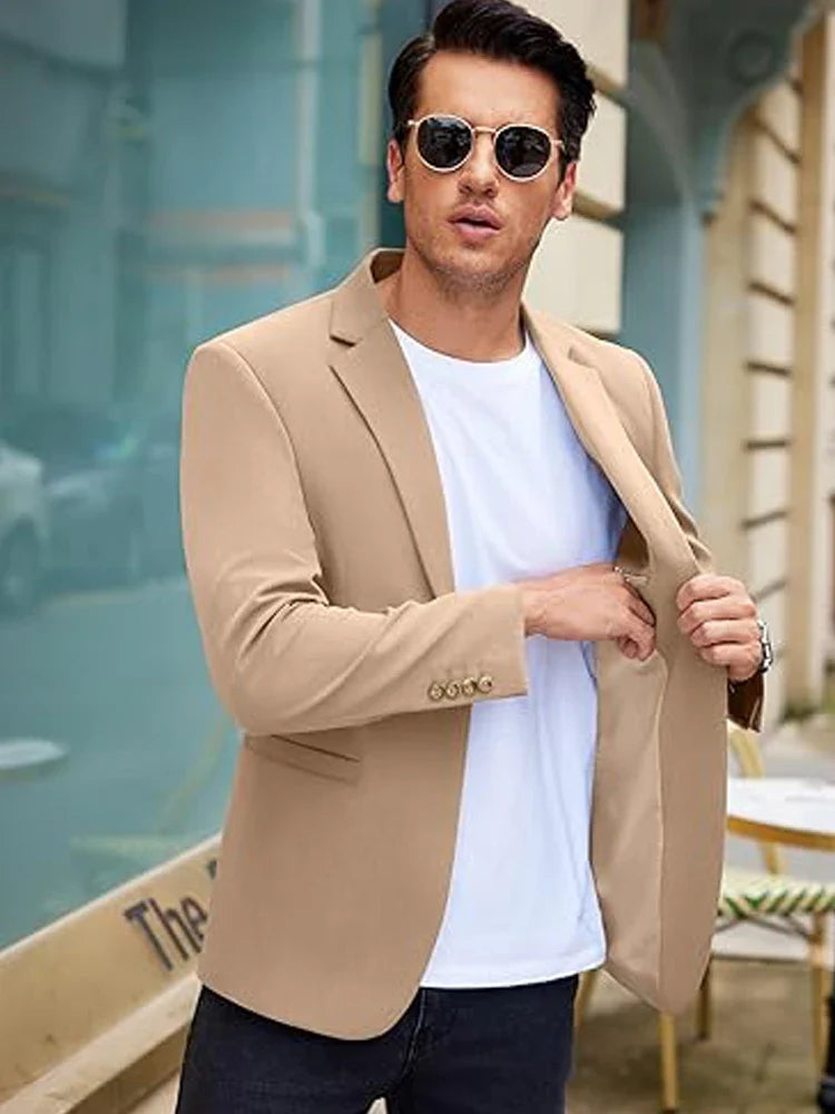 Men's Casual Blazer Slim Fit Suit Jacket Lightweight One Button Formal Business Sport Coats for Wedding Prom Party Office New