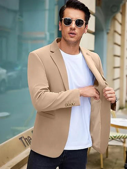 Men's Casual Blazer Slim Fit Suit Jacket Lightweight One Button Formal Business Sport Coats for Wedding Prom Party Office New