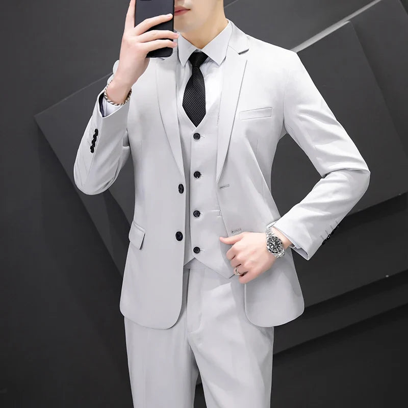 Men's Three-Piece Suit Set Fashion Business Career Waistcoat Trousers Wedding Dress Groom Best Man Decoration Body