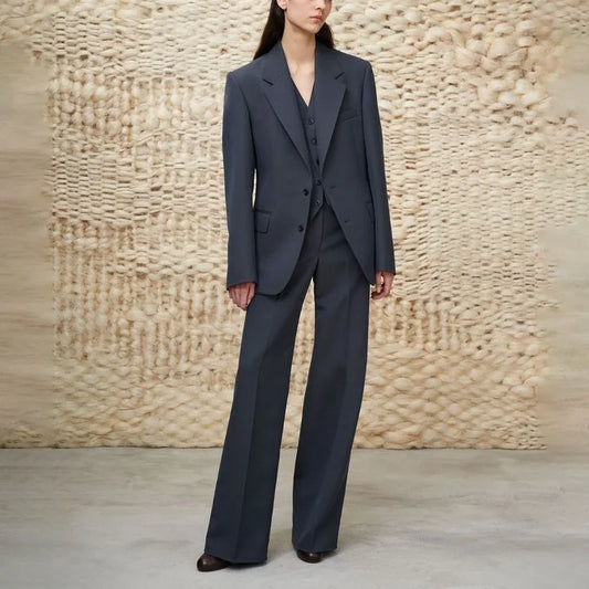 Dark Gray Women Pants Sets 3 Piece Set Chic Notch Lapel Single Breasted Wear Elegant Formal Casual Office Lady Female Suits 2025