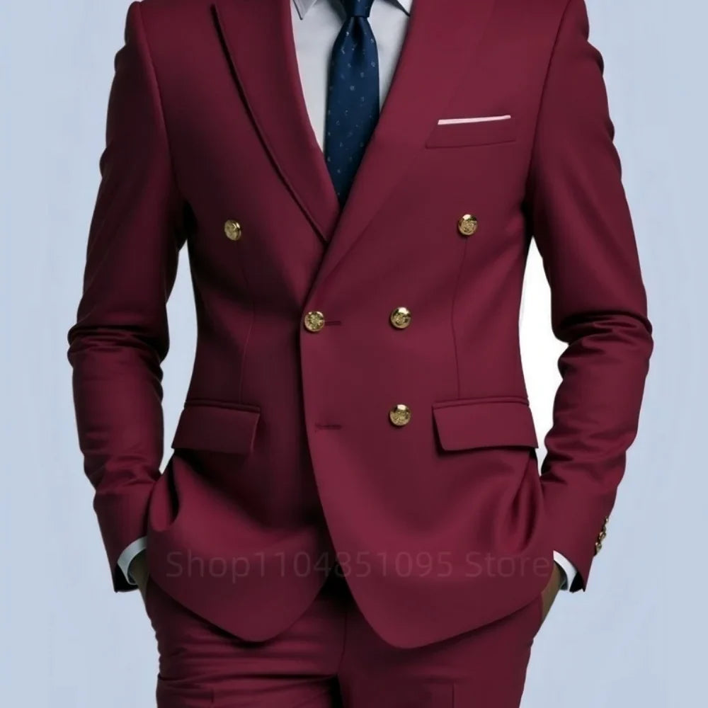 Men's Double Breasted 2-Piece Suit – Casual Straight Fit for Weddings & Business