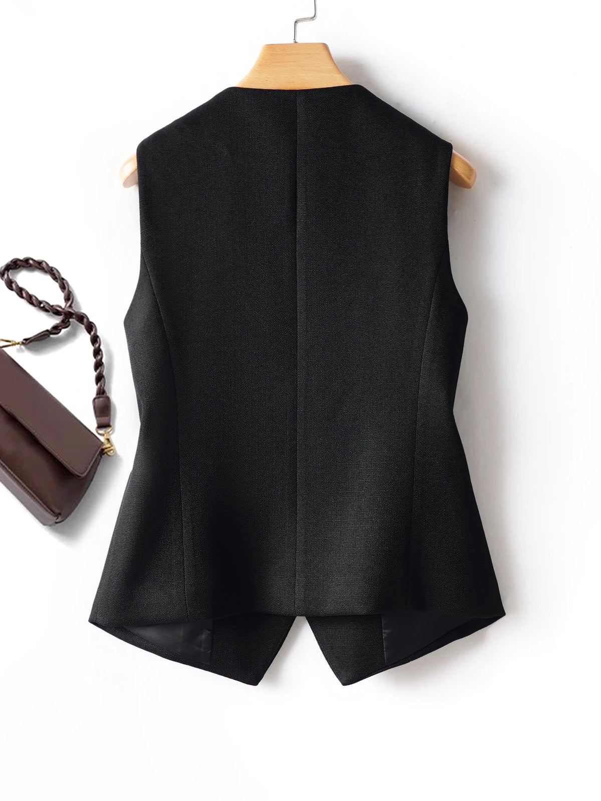 Fashionable Sleeveless Suit Vest for Women in Spring and Autumn Single-Breasted Short V Neck Top Layered with Workplace Elegant W
