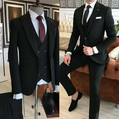 Elegant Business 3 Piece Men Suit Navy Blue Dinner Party Prom Suit Groom Wedding Men Suit Blazer Slim Fit Best Man Tuxedo