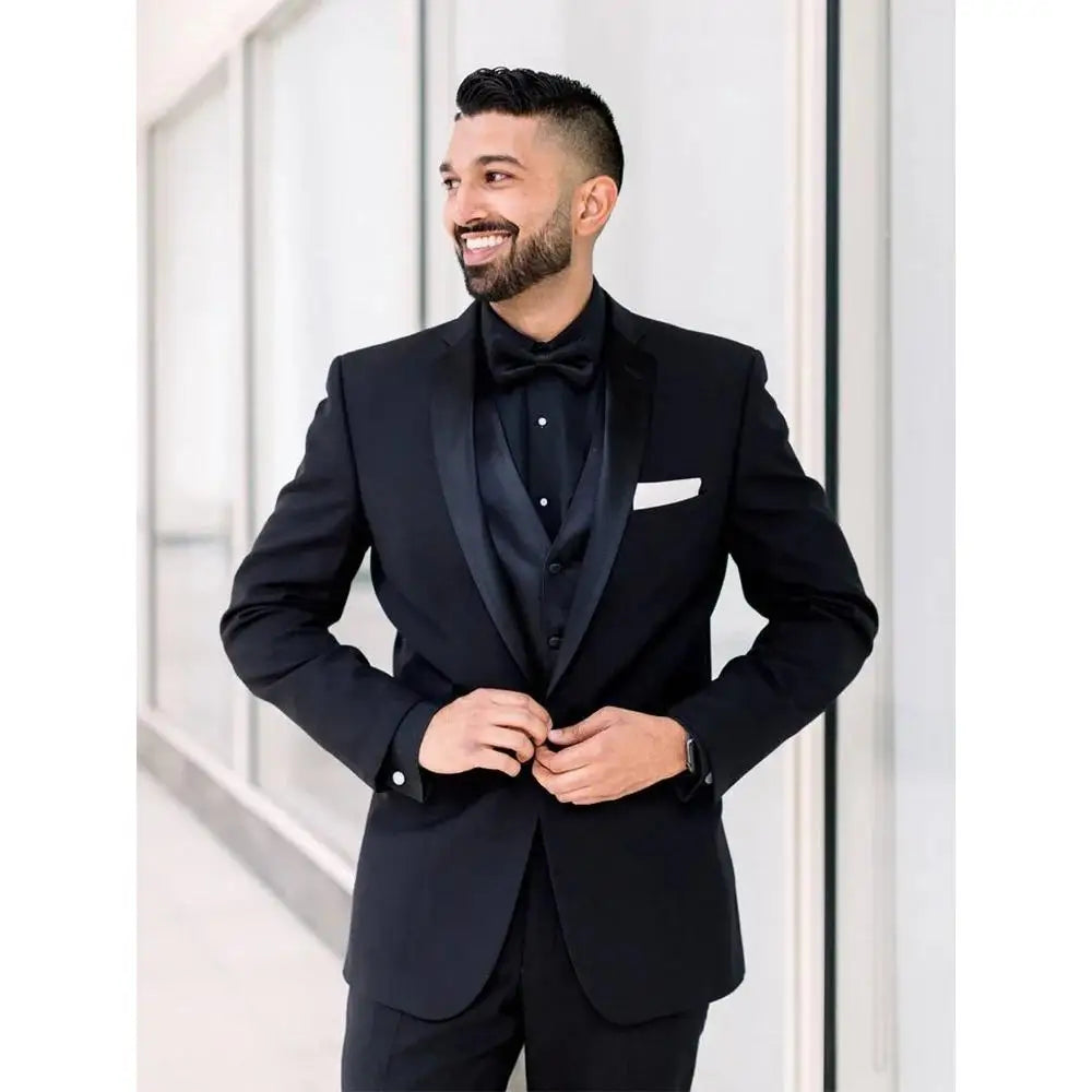 Black Formal Wedding Elegant Men Suits Groom Tuxedo Prom Slim Fit Blazer Hombre High Quality Custom 3 Piece Set Costume Homme