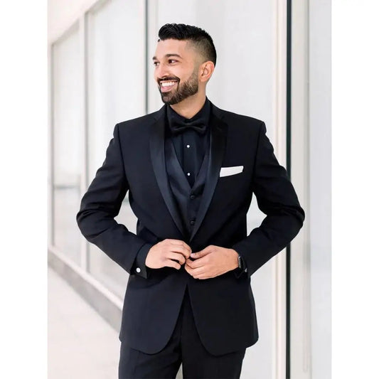 Black Formal Wedding Elegant Men Suits Groom Tuxedo Prom Slim Fit Blazer Hombre High Quality Custom 3 Piece Set Costume Homme