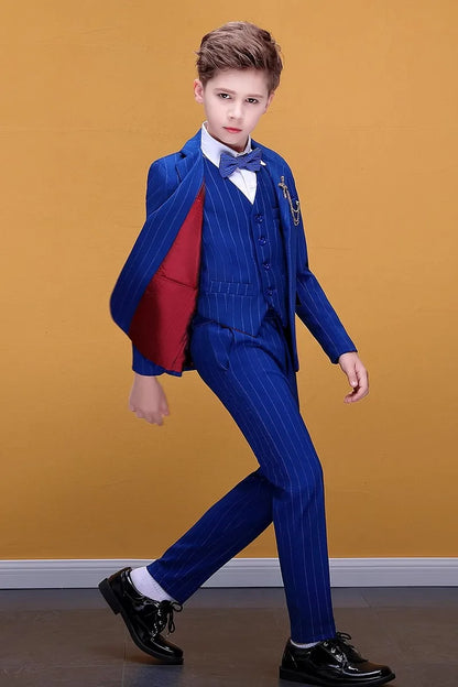 Teenager Kids Tuxedo Costume Children Luxurious Jacket Vest Pants Bowtie 4PCS Photograph Suit Flower Boys Formal Wedding Dress