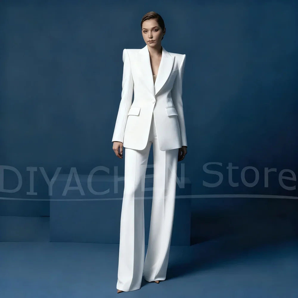 Women's Blazer and Wide-Leg Pants Suit Set Slim Fit One Button Jacket with Peak Lapel Elegant Formal Outfits for Office Party