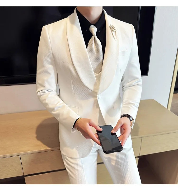 Men's Slim Fit 3-Piece Suit for Weddings, Parties & Formal Occasions – White, Red, Black