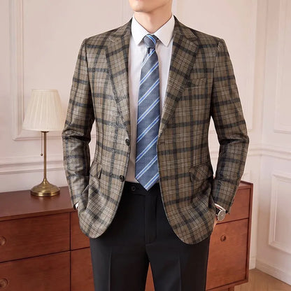 High Quality Autumn Retro Casual Suit Jacket for Men Faux Leather Business Social Wedding Blazers Office Groom's Formal Coats