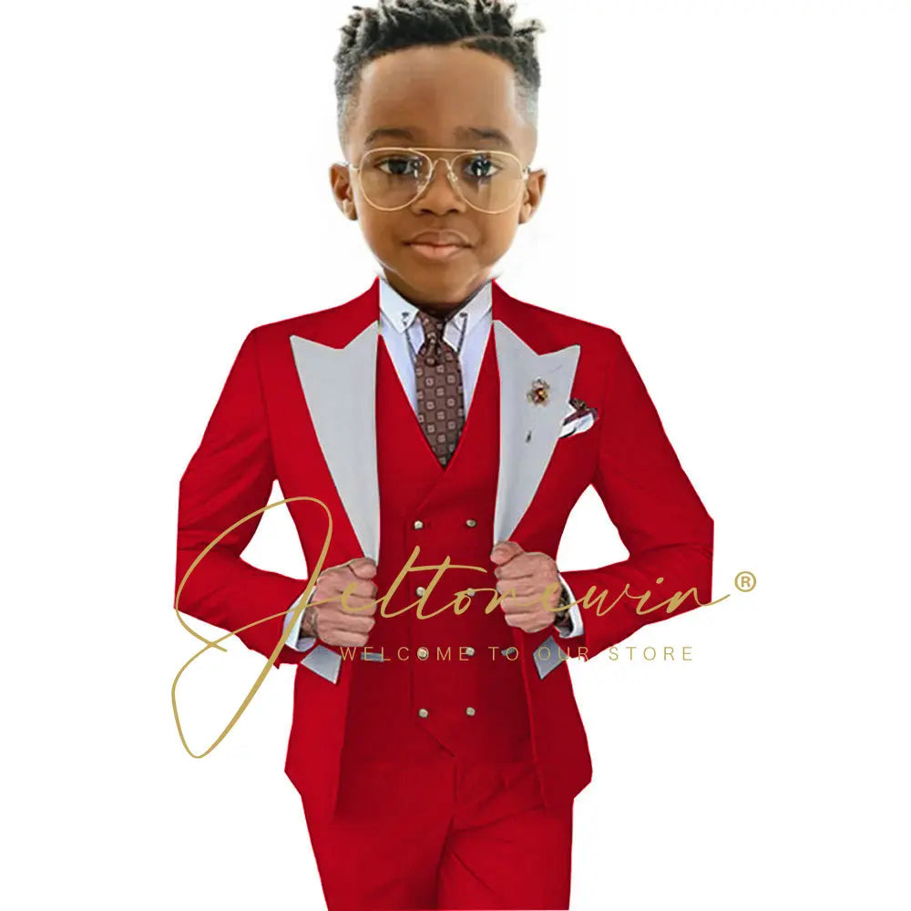 Suits For Boy Jacket Vest Pants 3 Pieces Dark Green Birthday Costume Flower Boys Formal Party Suit Kids Wedding Suit Tuxedo