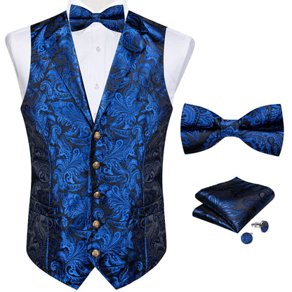 Men's Paisley Suit Vest Set with Tie, Pocket Square & Cufflinks for Wedding & Formal Events