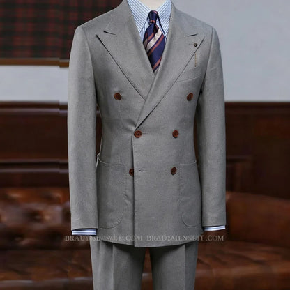 Men's Brown Double Breasted Terno 2-Piece Suit Jacket And Pants Classic Formal Occasion Business Wedding Men Clothing