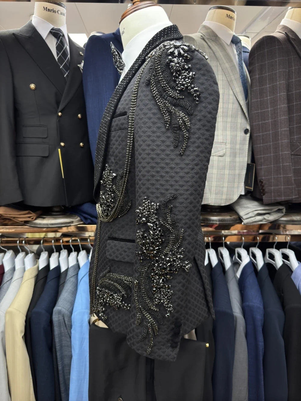 New Expensive Embroidery Beaded Man Suit Dancing Prom Wear Handsome Classic Shawl Lapel Men's Suit Set Wedding Groom Sets