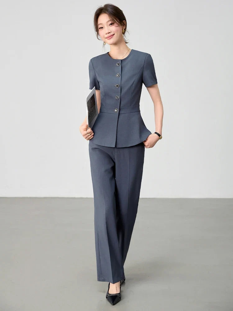 Elegant fashionable professional women's wear,  two-piece short-sleeved blazer+pants. New arrival for spring summer 2026