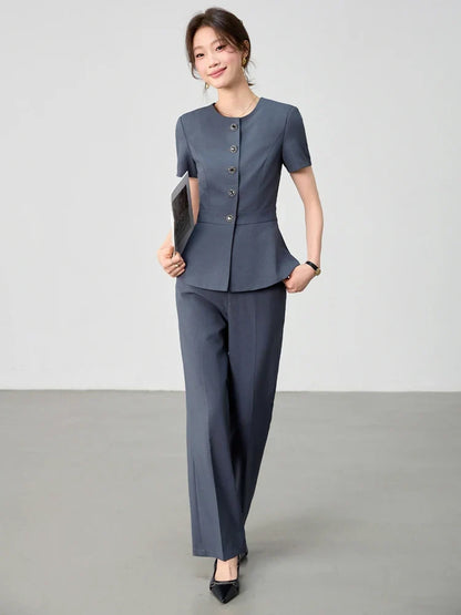 Elegant fashionable professional women's wear,  two-piece short-sleeved blazer+pants. New arrival for spring summer 2026