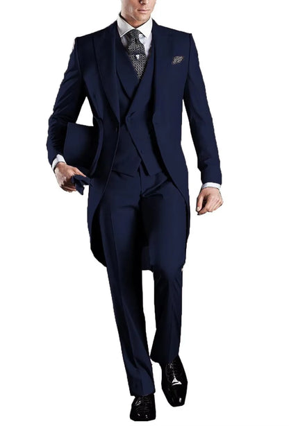 Men's 3-Piece Solid Long Tailcoat Tuxedo Set Formal Wedding Groom Clothing Jacket Pants Vest for Prom Party Fashion Male Suits