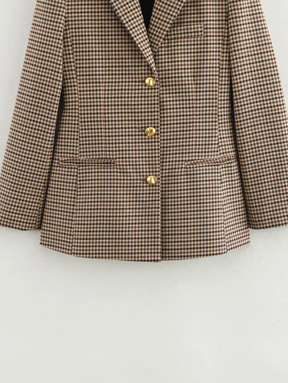 Fashionable Plaid Suit Women's Clothing Autumn New Style Versatile Design with Belt Business Casual Polyester Long Sl...