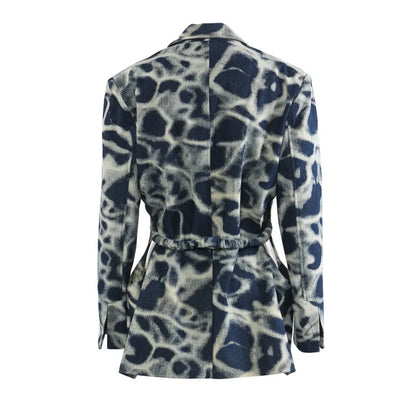 2026 Spring Autumn New Women's Blazer Tie-dye Single Button Pockets Waist Cinching Elegant Coats Retro Denim Jacket HK18495