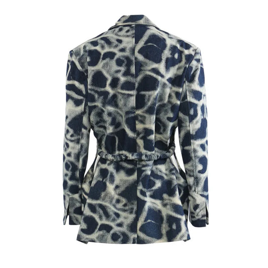 2026 Spring Autumn New Women's Blazer Tie-dye Single Button Pockets Waist Cinching Elegant Coats Retro Denim Jacket HK18495