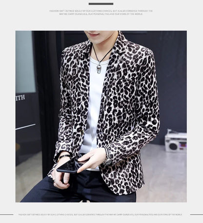 Blazer New Men's Fashion Business Gentleman Wedding British Style Banquet Leopard Print Luxe Handsome Outdoor Casual Blazer