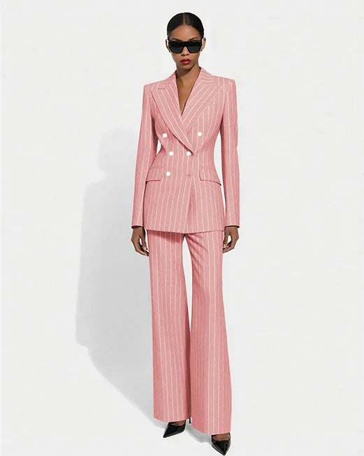 Black Stripe Double Breasted Women Blazer Sets Fashion Slim Pants Suits Custom Made Clothing